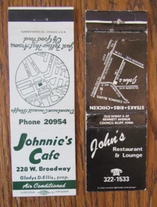 COUNCIL BLUFFS, IOWA MATCHBOOK COVERS: JOHNNIE'S CAFE & JOHN'S MATCHCOVERS -A - Picture 1 of 1