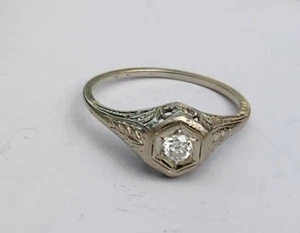 18KT WG VICTORIAN DIAMOND RING S-7 CLEAN DIAMOND - Picture 1 of 7