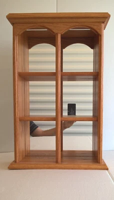 Amish Style Solid Oak Wood Curio Wall Display Shelves Mirror Open Front Handmade - Image 1 of 4