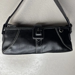 Vintage Liz Claiborne Black Shoulder Bag Geo Design Top Zip Removable Logo Faub - Picture 1 of 16