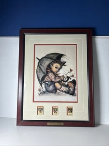 Hummel Bild „Regenschirmjunge“ Druck mit 3 Briefmarken 17x22 hab die Sonne im Herzen - Bild 1 von 9