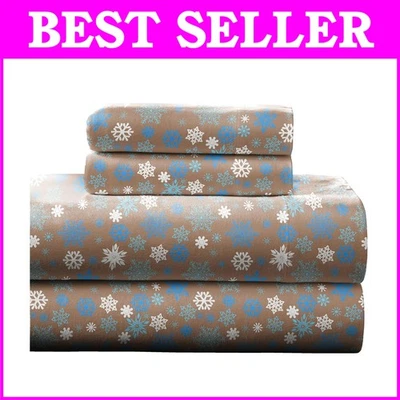 Luxurious King Cotton Flannel Sheet Set - 170 GSM Snow Flakes Pattern - Image 1 of 4