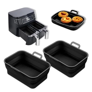 Collapsible 2-Pack Air Fryer Silicone Liners for 8QT & 10QT NINJA Foodi Dual,... - Picture 1 of 6