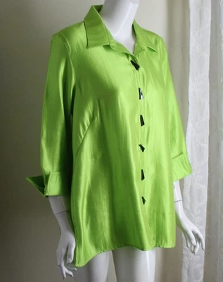 Multiples Sz M GLOWING GREEN APPLE IT COLOR Asian Art-to-Wear Jacket Blazer L - Image 1 of 4