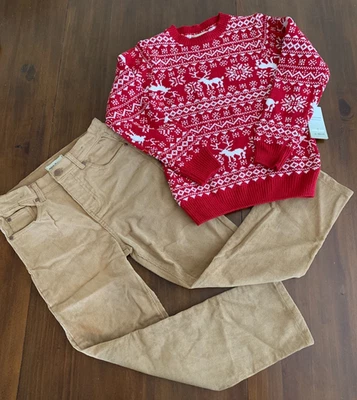 STITCH & STONE Boys Size 10 / Christmas Red Fair Isle Sweater And Corduroy Pants - Image 1 of 4