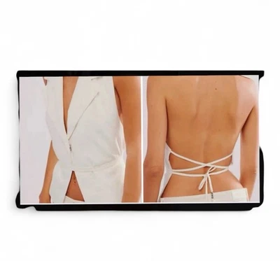 Free People Large White Linen Alexandria Suit Vest Open Back BOHO Festival Sexy - Image 1 of 4