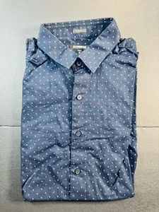 Express Men's Slim Fit Button Down Size XL 17 - 17.5 Blue White Dots Modern NEW - Picture 1 of 9