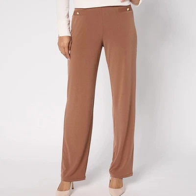 Pantalones Susan Graver Talla 2X Tejido Líquido Avellana Pierna Recta con Detalle de Botones Foto 1 de 3