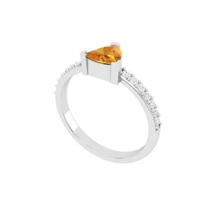 Anillo de oro blanco de 10k hecho a mano de citrino natural y diamantes para mujer - Imagen 1 de 4