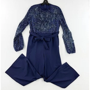 NADINE MERABI Blue Beaded Jumpsuit Size 12 Womens Long Sleeve - Picture 1 of 7