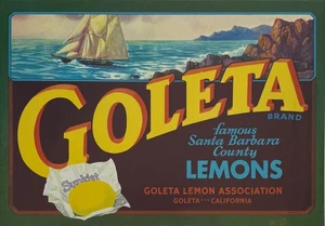 Goleta Brand Lemons Crate Label Santa Barbara CA Sunkist 8.75x12.5 Excellent - Picture 1 of 3
