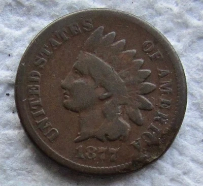 1877 Indian Head Cent Rare Key Date Full Date Chocolate Brown Good VG Damaged - Image 1 of 3