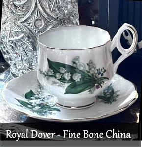 Royal Dover Lily of the Valley Teacup & Saucer Fine Bone China England - Picture 1 of 10