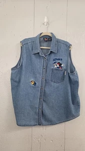 Disney Mickey Mouse Malerei Damen Denim ärmellos Knopfleiste Hemd Xl 26/28W - Bild 1 von 13