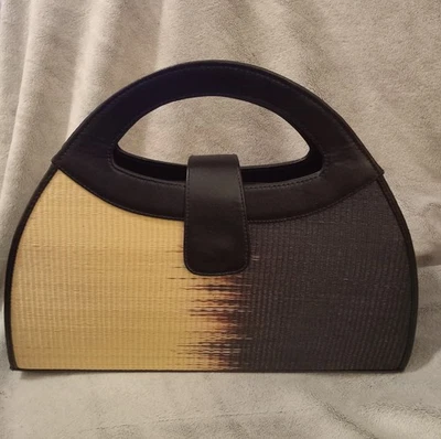 Le SAC Rattan Women's Handbag Beautiful Colors Zip & Snap Black and Natural - Image 1 of 4