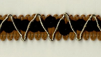5 yardas 1/2" 1 fila de lentejuelas negras en marrón con adornos dorados 45206 Foto 1 de 2