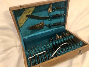 Vintage Thai Products Industries Handmade Bronze Tea Set Buffalo Horn 19 Piece - Picture 1 of 11