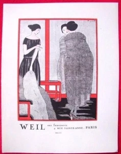 Fourrures Weil Manteaux Paris art-déco 1921  Gazette Bon Ton dessin Pigeat - Picture 1 of 5