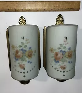 Vintage Antique PAIR HOMART Art Deco Slip Shade Wall Sconces Reverse Painted USA - Picture 1 of 14
