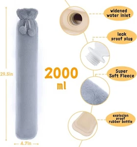 2L lange Wärmflasche, Kunstfellbezug mit Bommel, Ganzkörperwärmer, Weihnachtsgeschenk - Bild 1 von 9