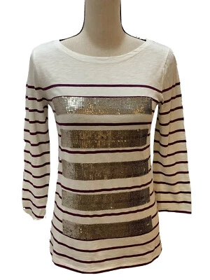 Suéter J Crew Factory para mujer manga 3/4 detalle lentejuelas rayas cuello redondo talla XS Foto 1 de 4