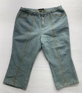 Ashley Stewart Capri Shorts Size 20 W Light Denim Wash Embellished Stitched Seam - Picture 1 of 18