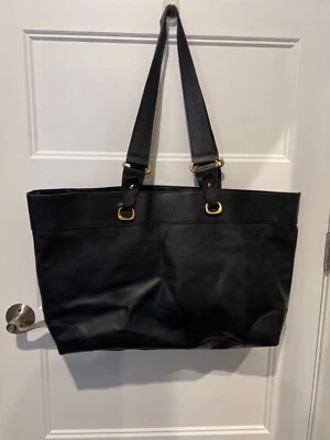 Vintage DONNA KARAN New York Hamptons XL Faux Leather Black Tote Bag 20 x 14 x 4 - Image 1 of 4
