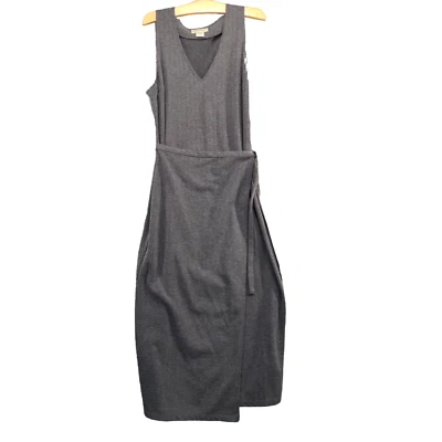Eddie Bauer Women's Wrap Dress Gray Petite Large Herringbone Sleeveless V-Neck - Image 1 of 4