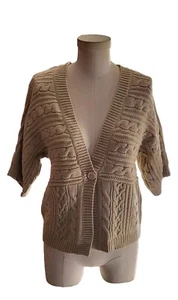 Hannah Cable Knit Sweater Small Cotton Blend Short Raglan Sleeves - Picture 1 of 5