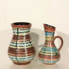 Bay Keramik West Germany - Two Vintage Multicolored Geometric Decor Vases 1960