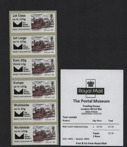 MAIL COACH POSTAL MUSEUM A001 FEBRERO 2017 COLECCIONISTA STRIP POST GO FV £17.65 - Imagen 1 de 1