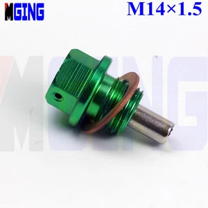 Engine Magnetic M14X1.5 Oil Pan Drain Plug Bolt Kit Crush Washer 1 Pcs Green - Picture 1 of 4