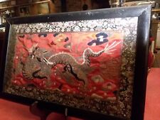 ANTIQUE Silk hand EMBROIDERED DRAGON ART 19x12" FRAMED(2024 year of the dragon)