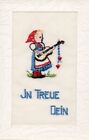 Girl With Guitar: In Trueue Dein: 1930S: Rare Swiss Embroidered Silk Postcard
