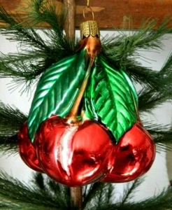 VINTAGE-NEU Cluster roter Kirschen Obstglas Weihnachtsschmuck Deutschland - Bild 1 von 4