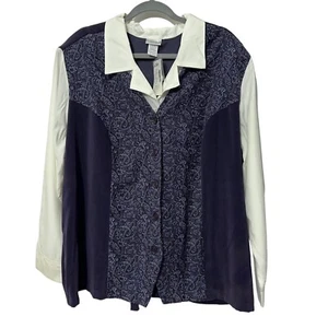 NWT Fashion Bug Stretch Shirt Plus Size 26/28W Button Down Paisley Made in USA - Picture 1 of 4