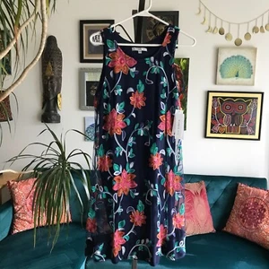 ROBBIE BEE sz PM Navy Blue Nylon Mesh Soutache Embroidered Flowers Dress NWT $74 - Picture 1 of 8