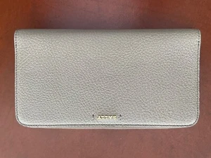 Bally Womens Grained Leather Wallet in Brownish Gray Exterior Pink Interior New - Picture 1 of 6