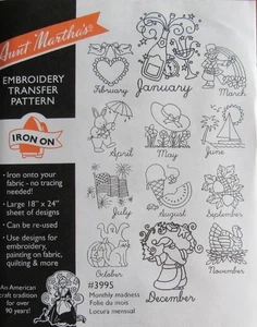 Aunt Marthas 3995 Monthly Madness Holiday 12 Months Embroidery Transfer Pattern - Picture 1 of 2