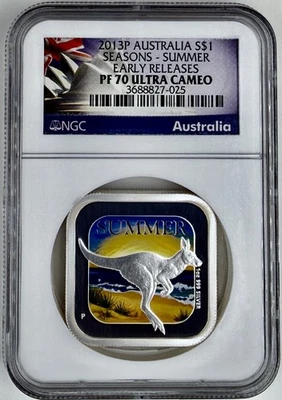 Moeda de prata 2013 P Austrália $1 estações verão lançamento antecipado NGC PF70UCAM - Imagem 1 de 2