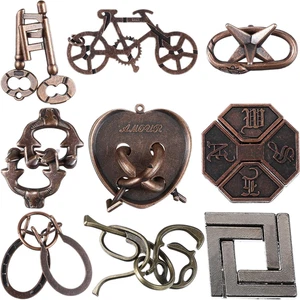 9 Stck. Metall Brainteaser Puzzle Teaser 3D Stahlpuzzle für Erwachsene Freischalten Interl - Bild 1 von 12