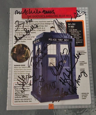 MULTI SIGNED DR WHO TARDIS BOOK PAGE CHARITY AUCTION WILLIAMS VEE CURRAN +MORE - Image 1 of 4