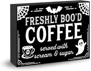 Gothic Kitchen Decor Wooden Box Coffee Bar Sign Rustic Halloween Coffee Sign Wit - Picture 1 of 7