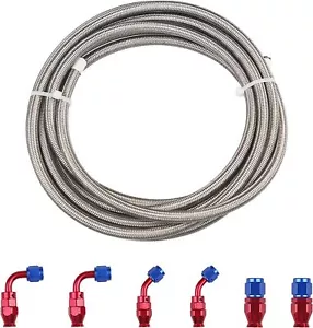 4AN 1/4"PTFE Stainless Steel Braided Silver Fuel Line Hose For Vacuum Line - Foto 1 di 8