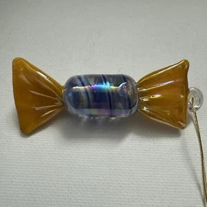 Vintage Italian Murano Style Hand Blown Glass Candy Blue/Orange Ruffled Wrapper - Picture 1 of 2