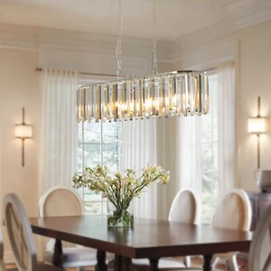 Luxury Rectangle K9 Crystal Chandelier Lamp Pendant Ceiling Light Dining Fixture - Picture 1 of 12