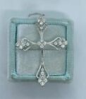 2Ct Simulated Diamond Cross Charm Pendant 14K White  Gold Plated In 925 Silver
