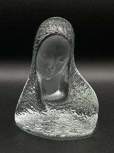 VINTAGE VIKING GLASS MADONNA HAND MADE PAPERWEIGHT BUST STATUE 5"x 4" Stickered - Picture 1 of 8