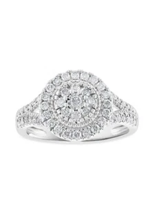 EFFY 2/3 CARAT WHITE DIAMOND CLUSTER HALO COCKTAIL RING STERLING SILVER/SZ 7 - Picture 1 of 8