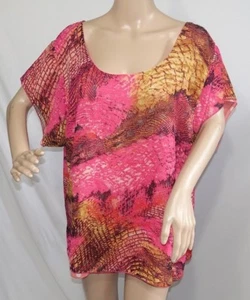 Jennifer Lauren Women Plus Size 3x Chiffon Pink Coral Animal Print Top Blouse - Picture 1 of 13